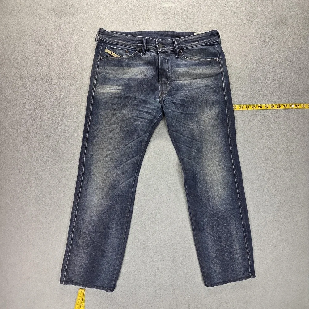 Diesel Jeans Mens 32x32 Blue Dughan Button Fly Made In Italy Altered Hem 008IW